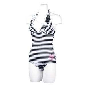 Women's Navy White Stripe Tankini Swimsuit Set NWT